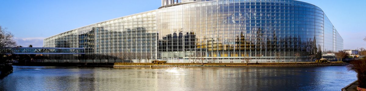 Building of the European parliament in Strasbourg  at fall season