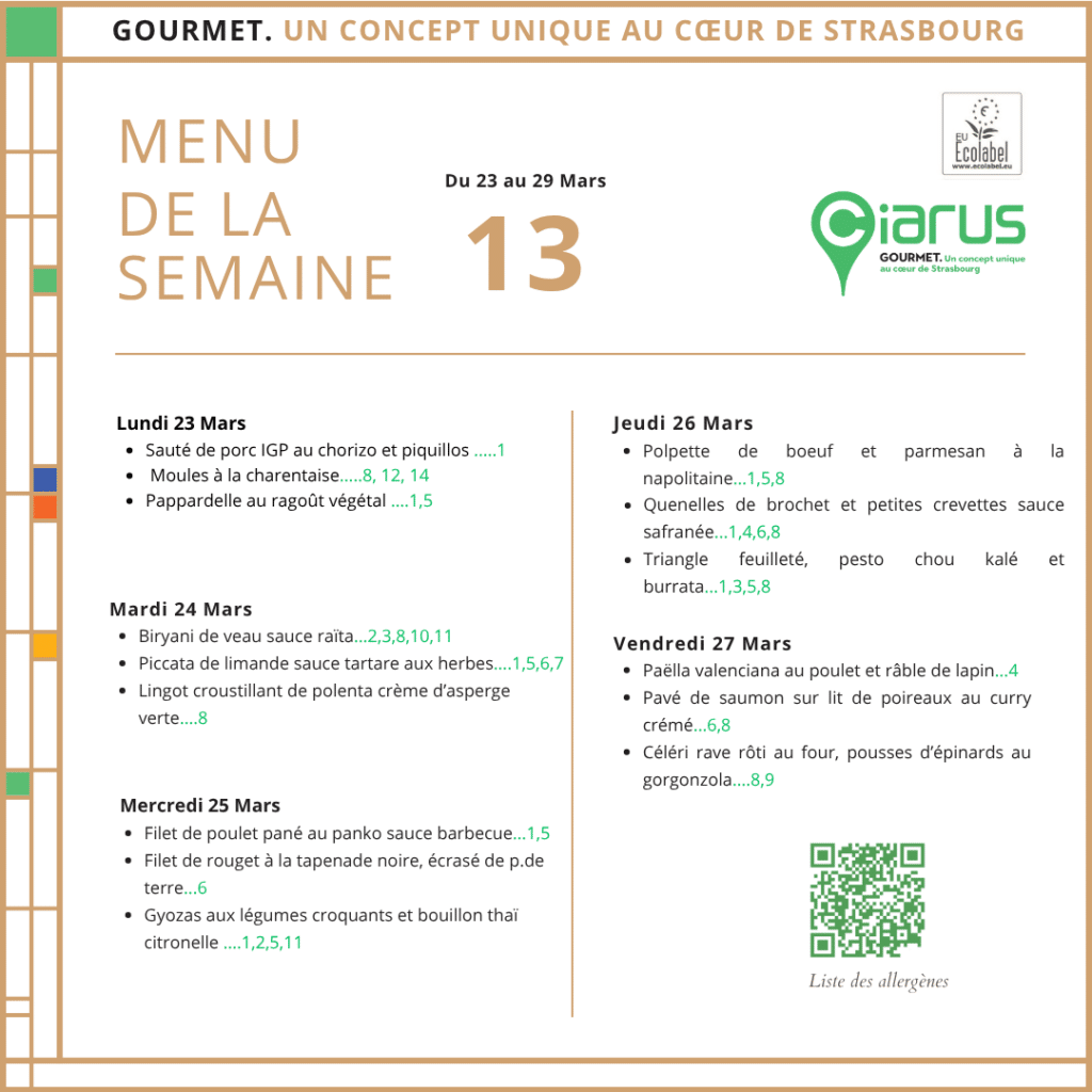 Menu de la semaine pour les réseaux23-29.03.26 dans Le menu de la semaine