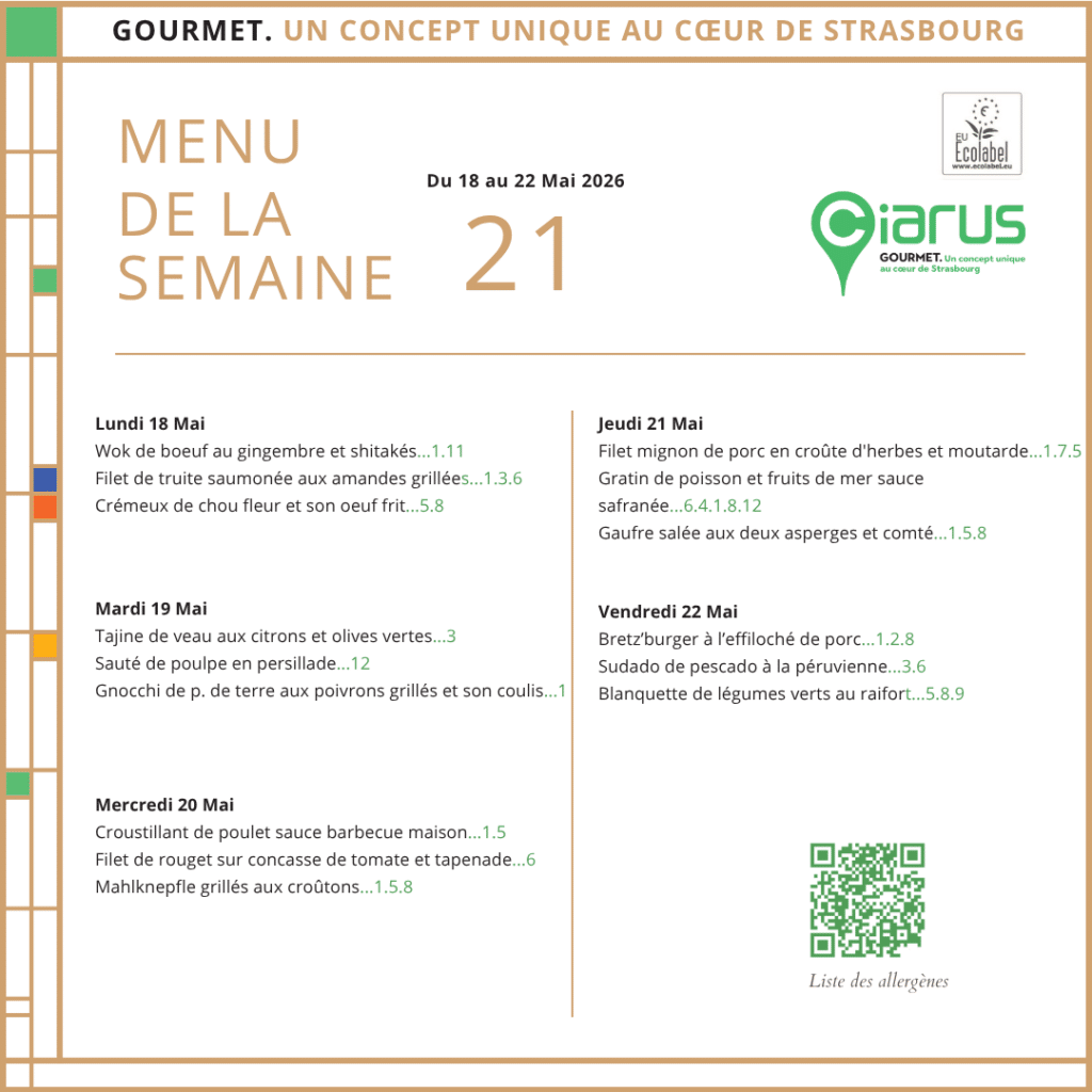 MENU DE LA SEMAINE DU 18 AU 24 MAI 2026